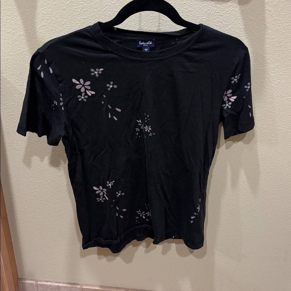 Splendid Black Floral Short Sleeve Tee - Picture 3 of 10